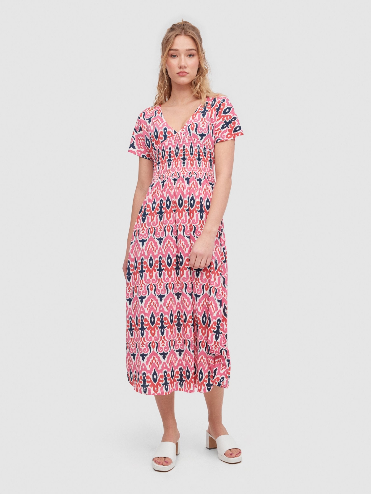 Vestido midi estampado picas