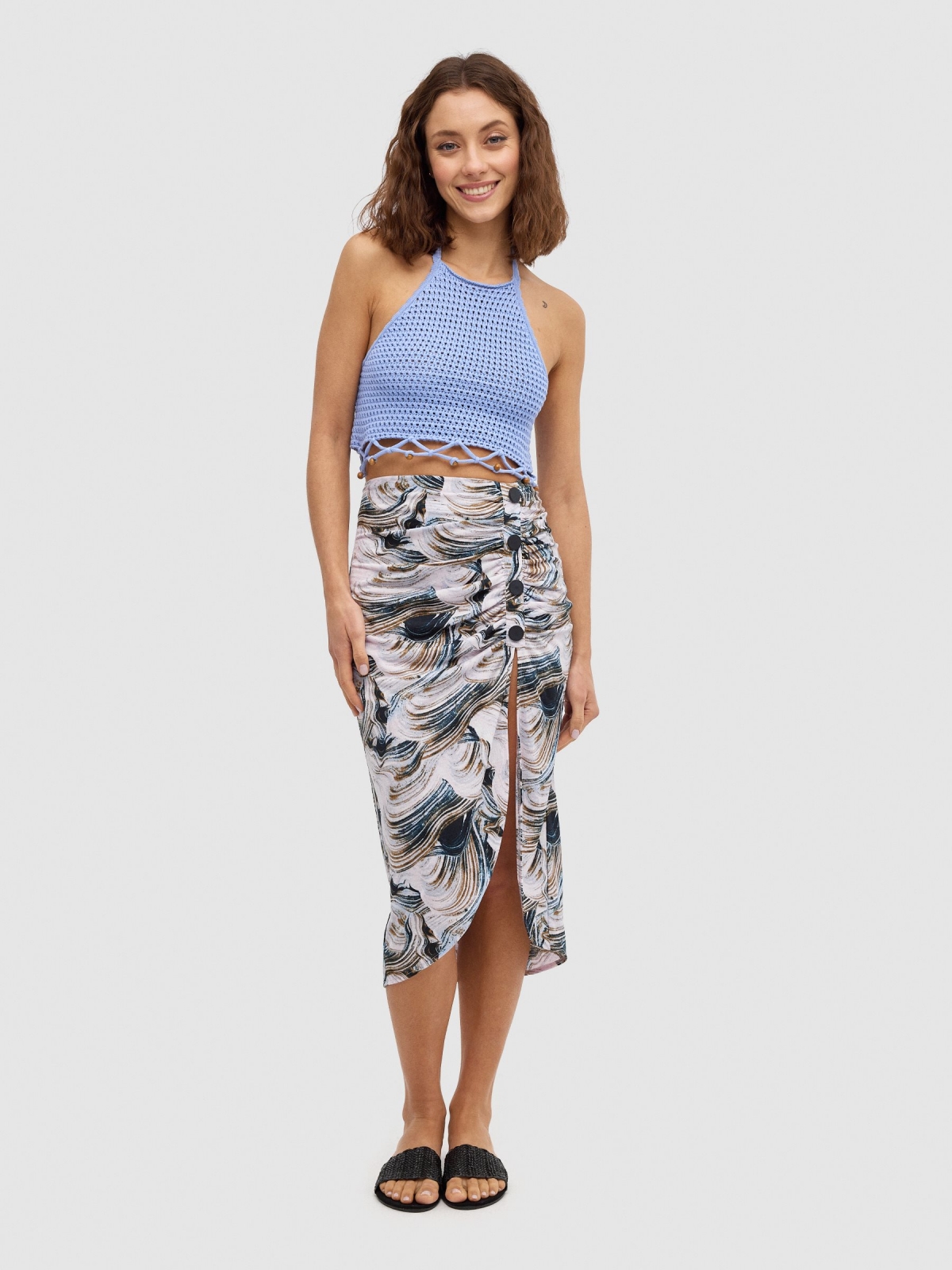 Abstract midi skirt with buttons