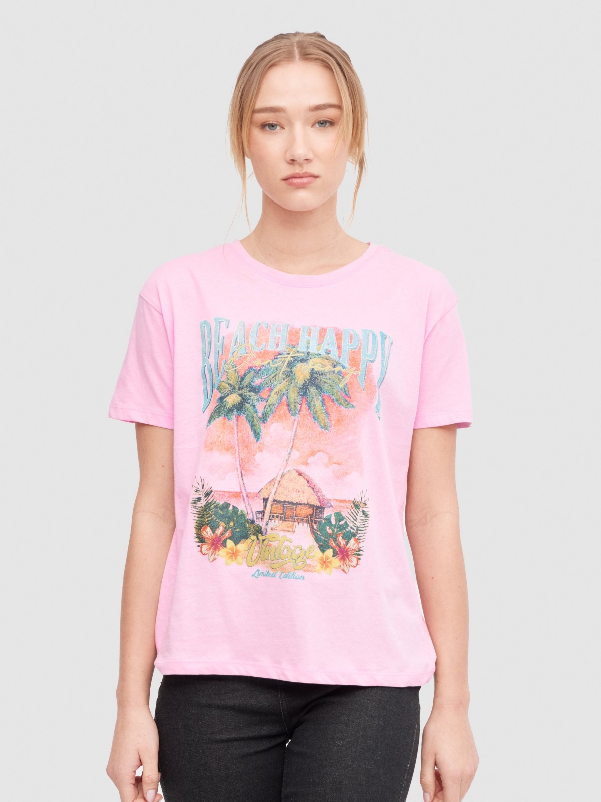 Camiseta Beach Happy magenta vista media frontal