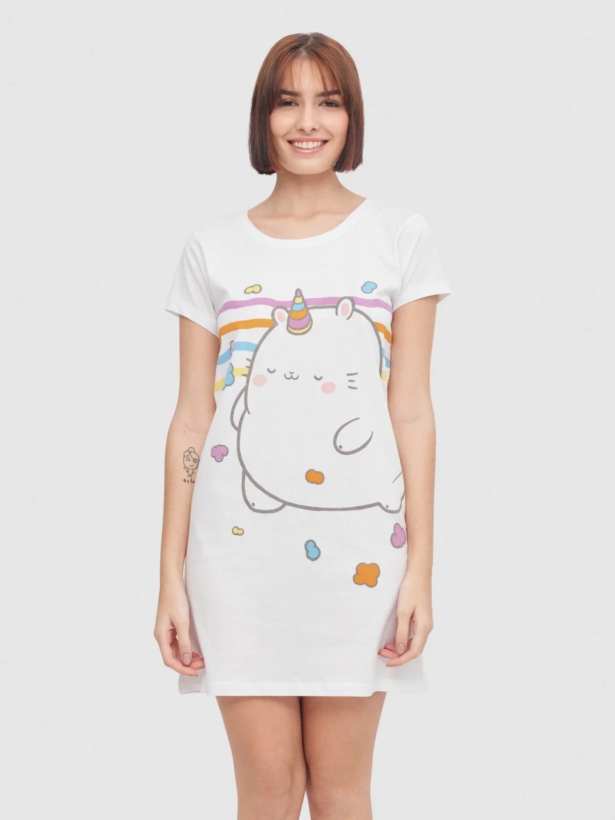 Camisola gato unicórnio branco vista geral frontal