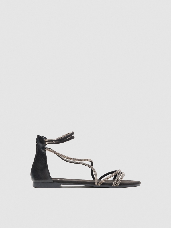 Sandalias brillos negro/beige