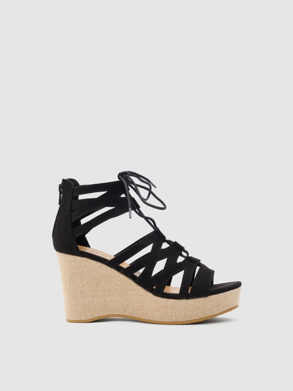 Wedge sandal with laces black