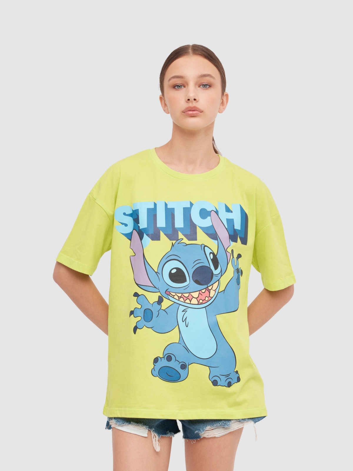 T-shirt de manga curta Stitch lima vista meia frontal