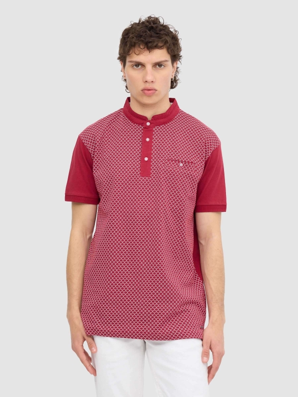 Geometric print polo garnet middle front view