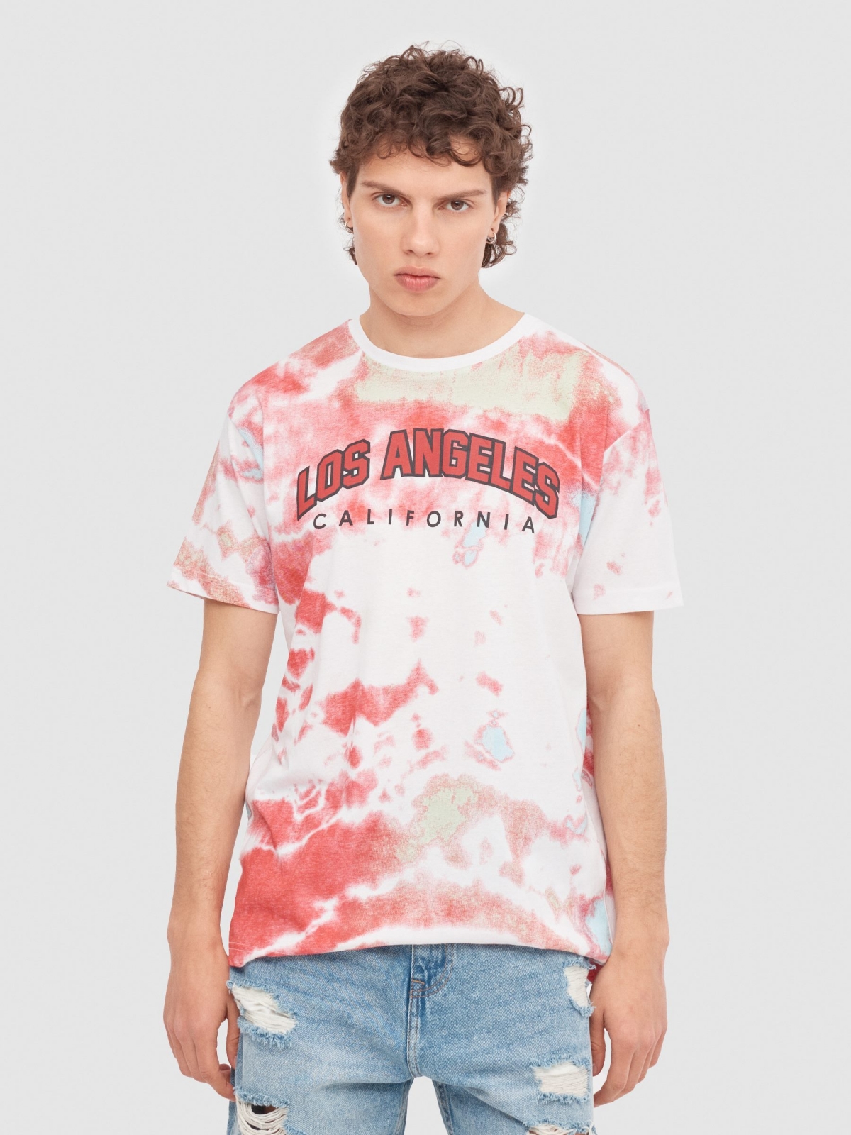 T-shirt tie dye branco vista meia frontal