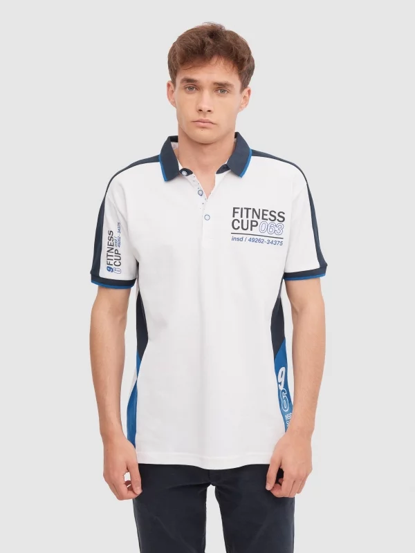 Fitness polo shirt branco vista meia frontal