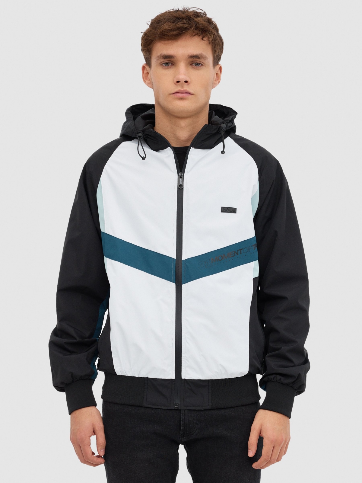 Colour block jacket black middle front view