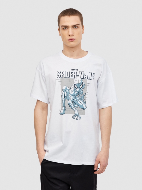 Camiseta oversize Spiderman blanco vista media frontal