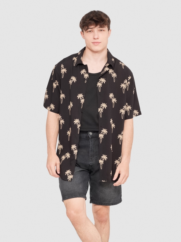 Shirt palm trees black middle front view