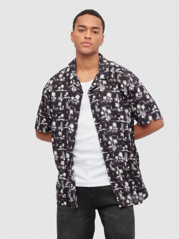 Hawaiian shirt black middle front view