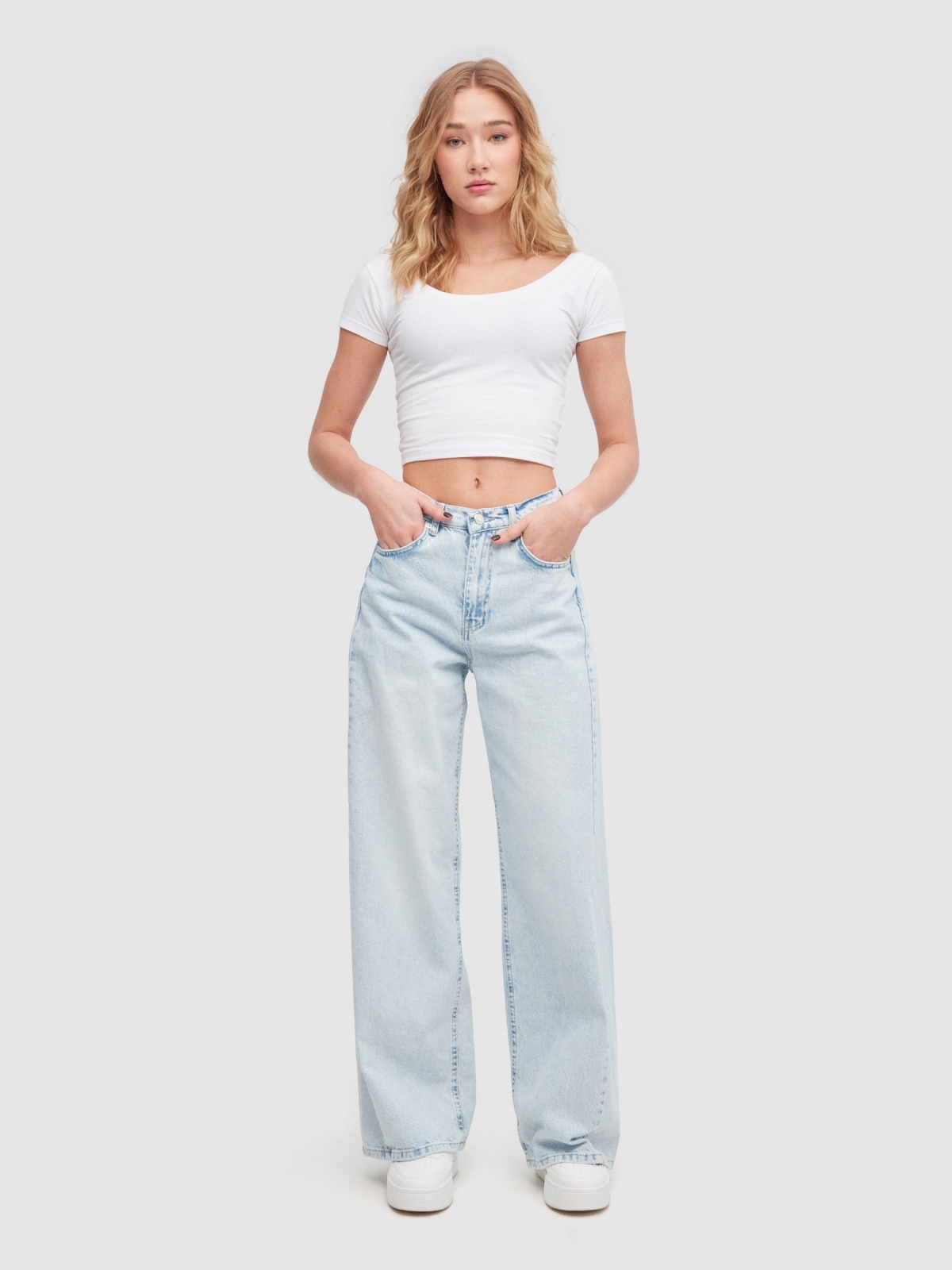 Jeans wide leg costura