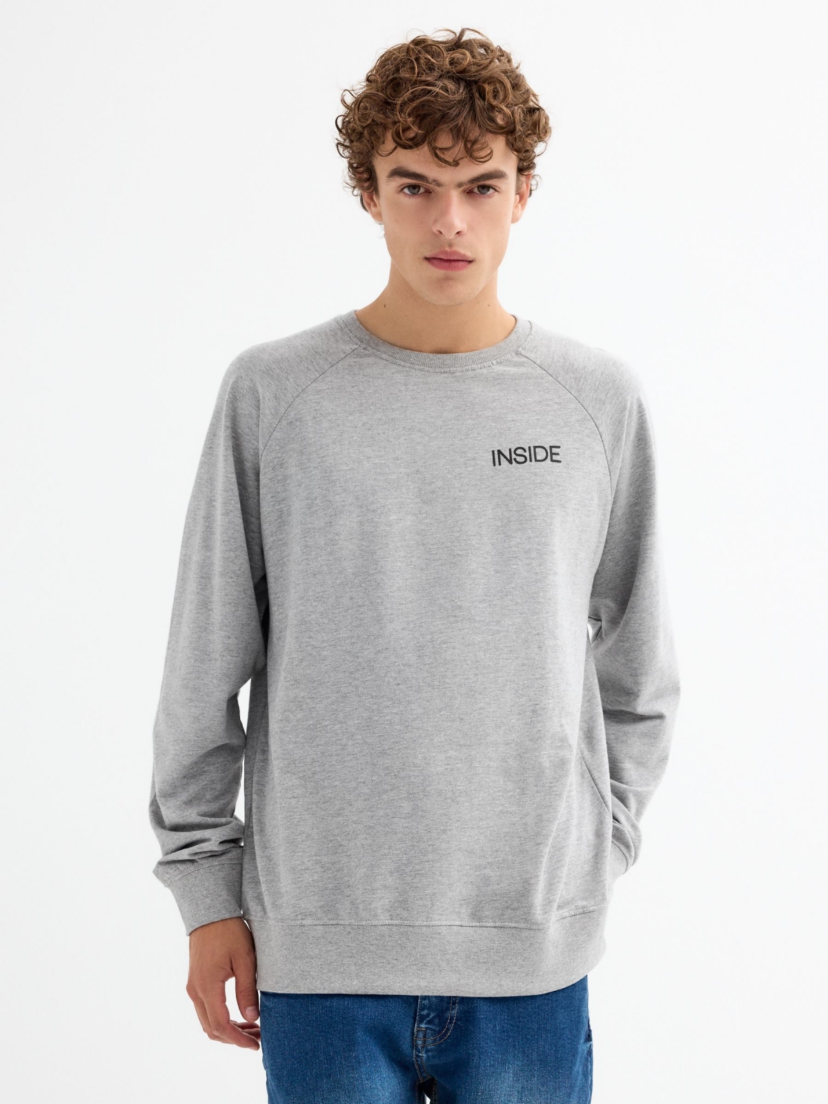 Basic sweatshirt with text melange grey middle front view