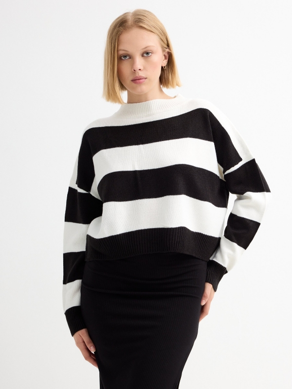 Striped crew neck jumper white middle front view