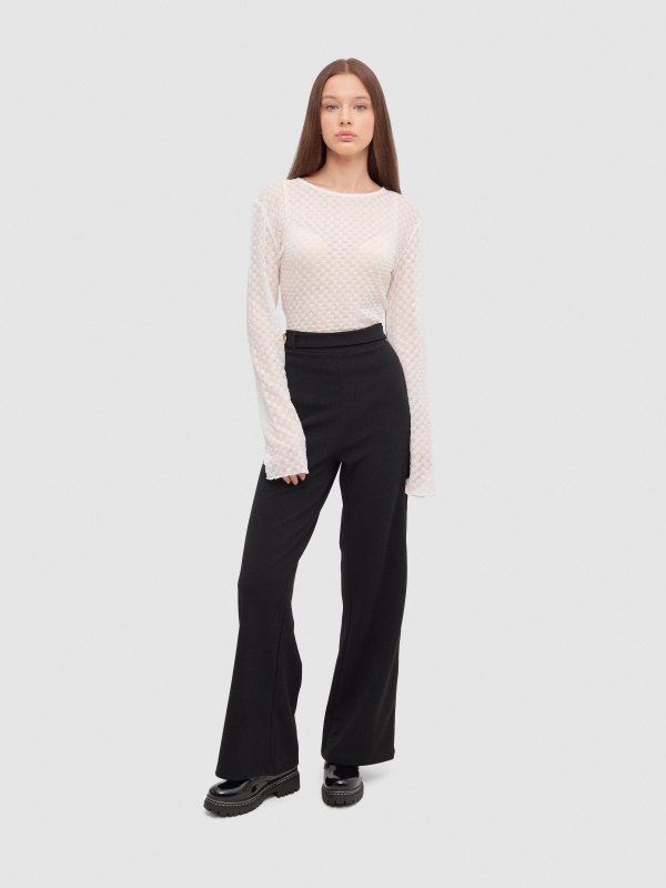 Palazzo pants with button black general front view