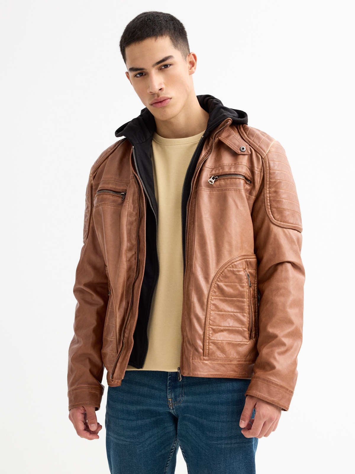 Brown leather effect jacket