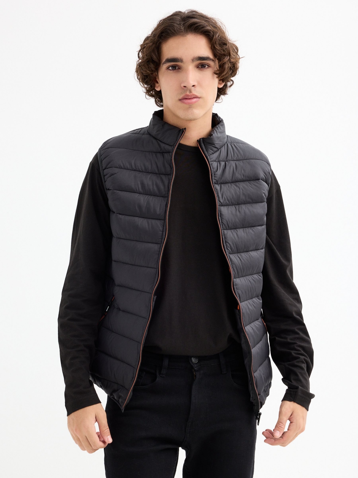 Quilted vest with graphic black middle front view