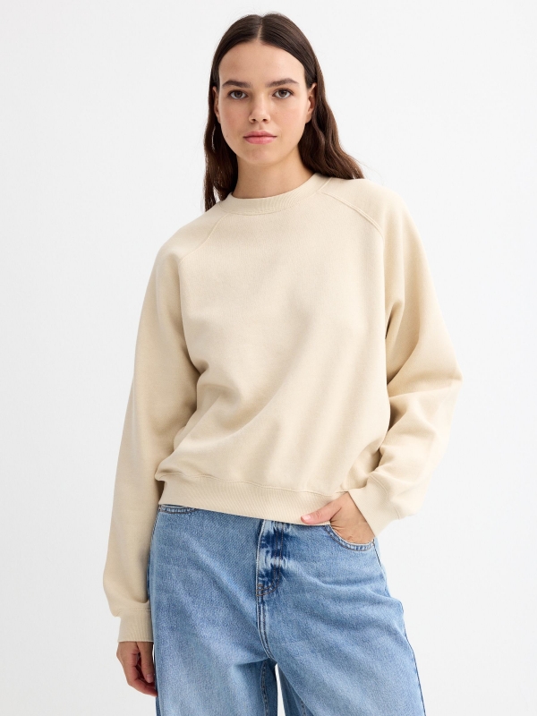 Sweatshirt round neck sand middle front view