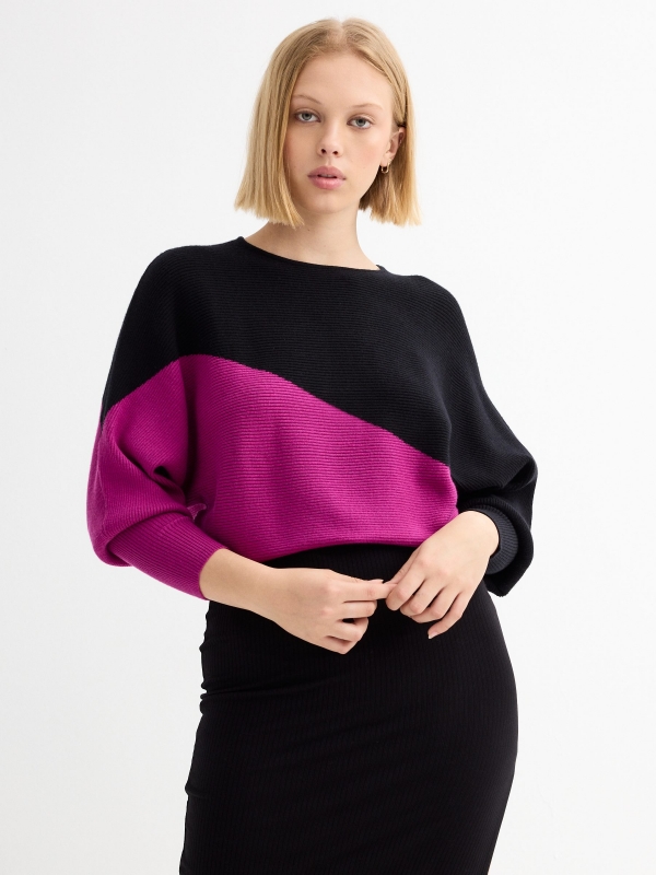 Balloon sleeve sweater fuchsia middle front view