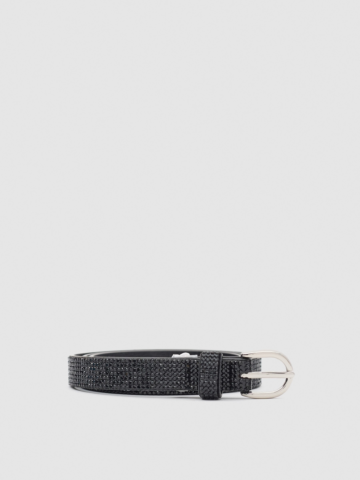 Black rhinestone belt black rolled-up