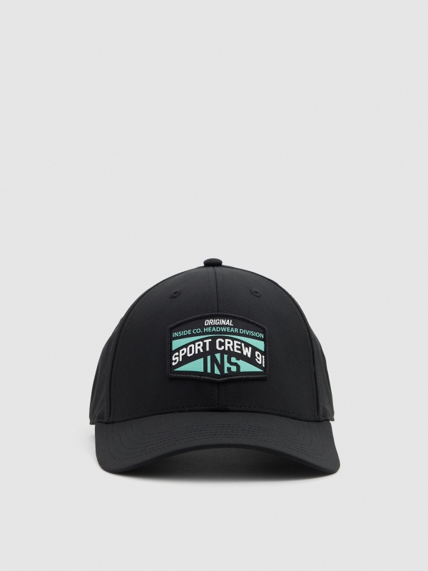 Boné baseball sport crew preto preto vista frontal 45º