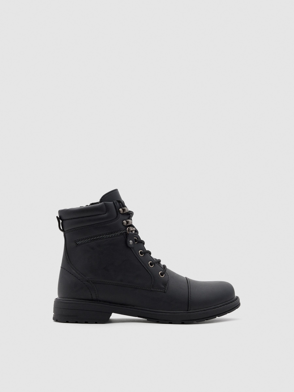 Black military boot with zip