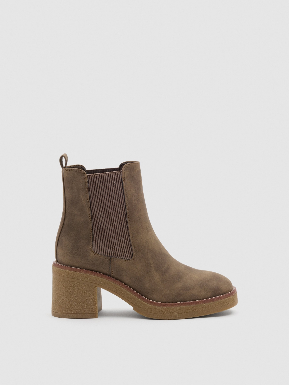 Brown elasticated wide heel ankle boots