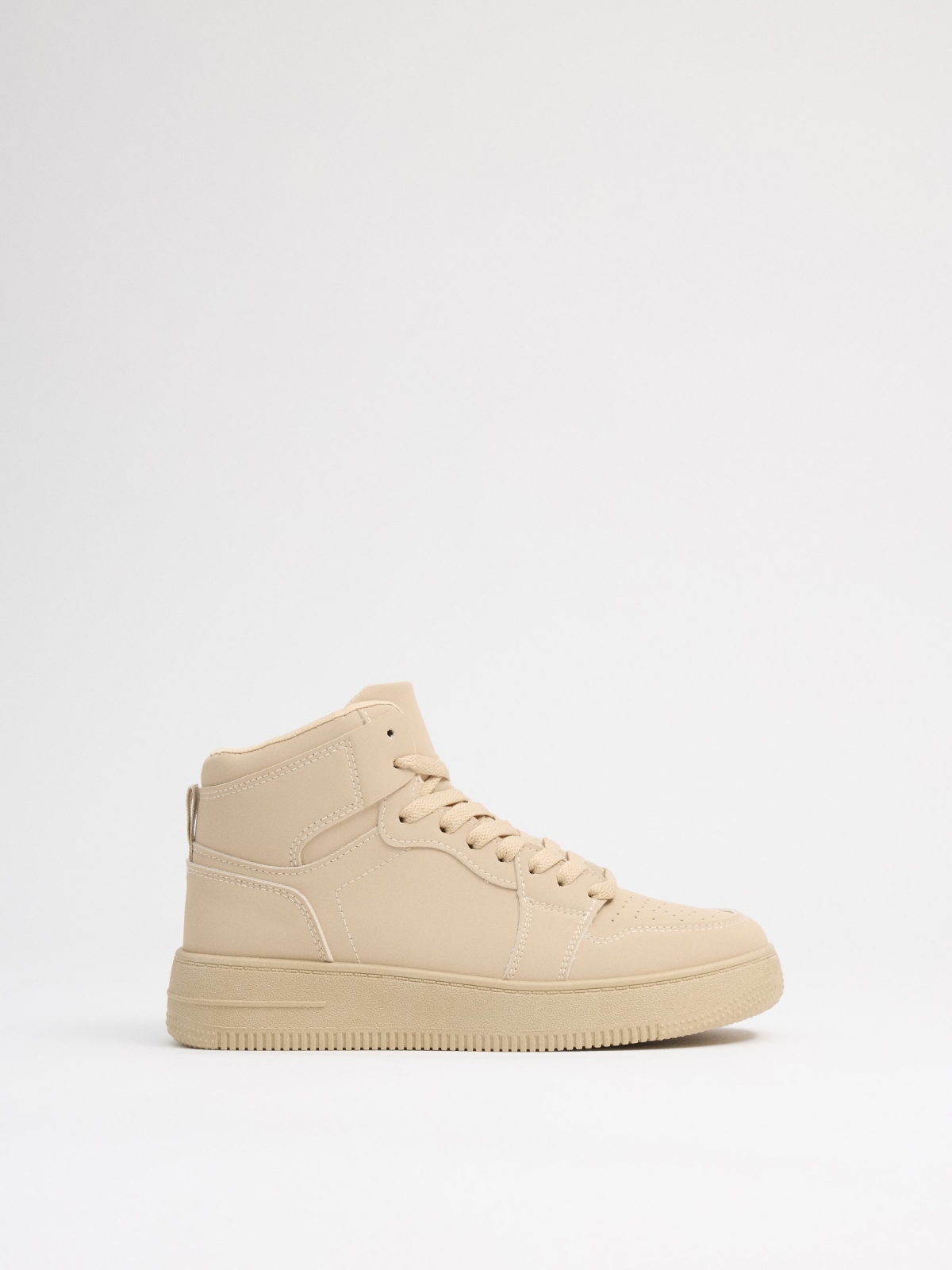 High-top basketball sneakers with platform beige profile view