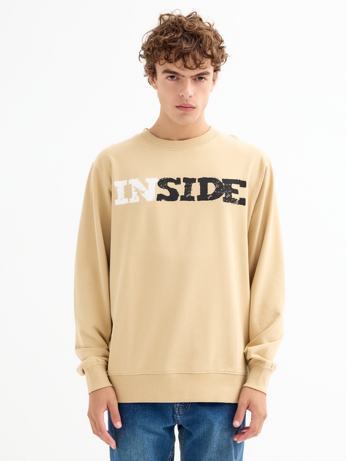 Basic long sleeve logo sweatshirt sand middle front view