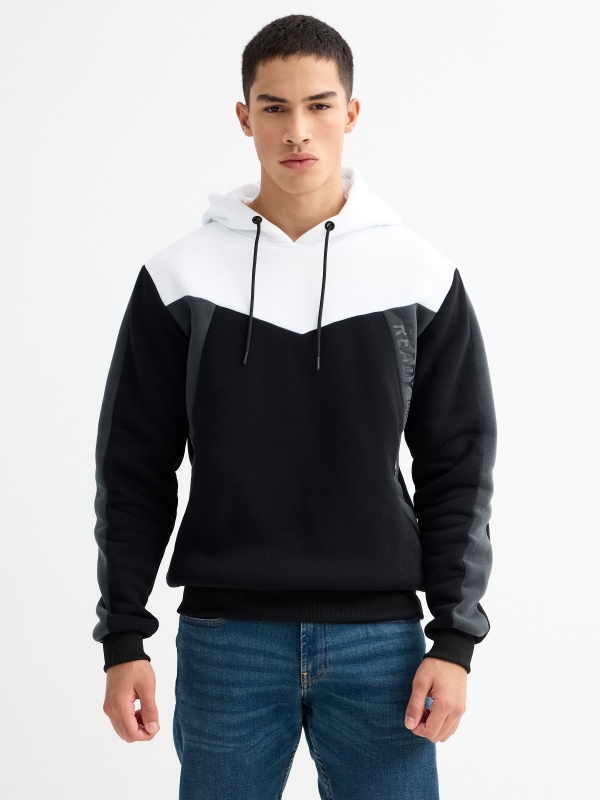 Colour block hoodie black middle front view