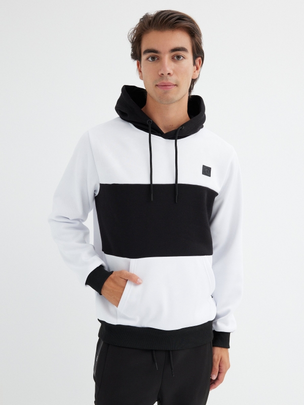 Color block hoodie white middle front view