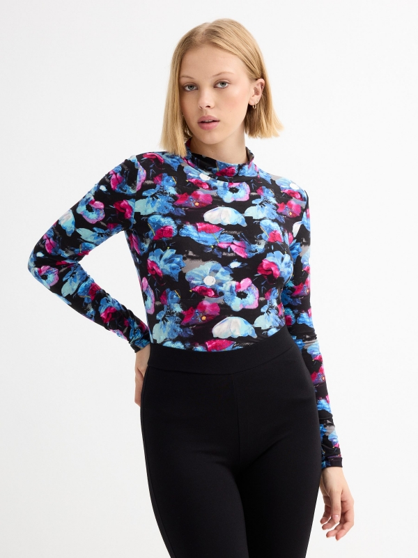 Perkins long sleeve floral t-shirt multicolor middle front view