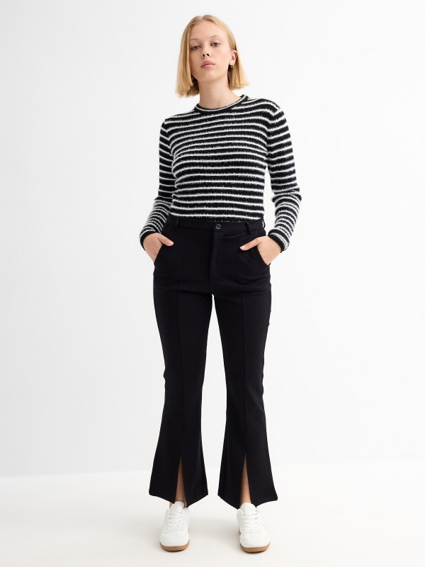 Flared dress pants with opening black general front view