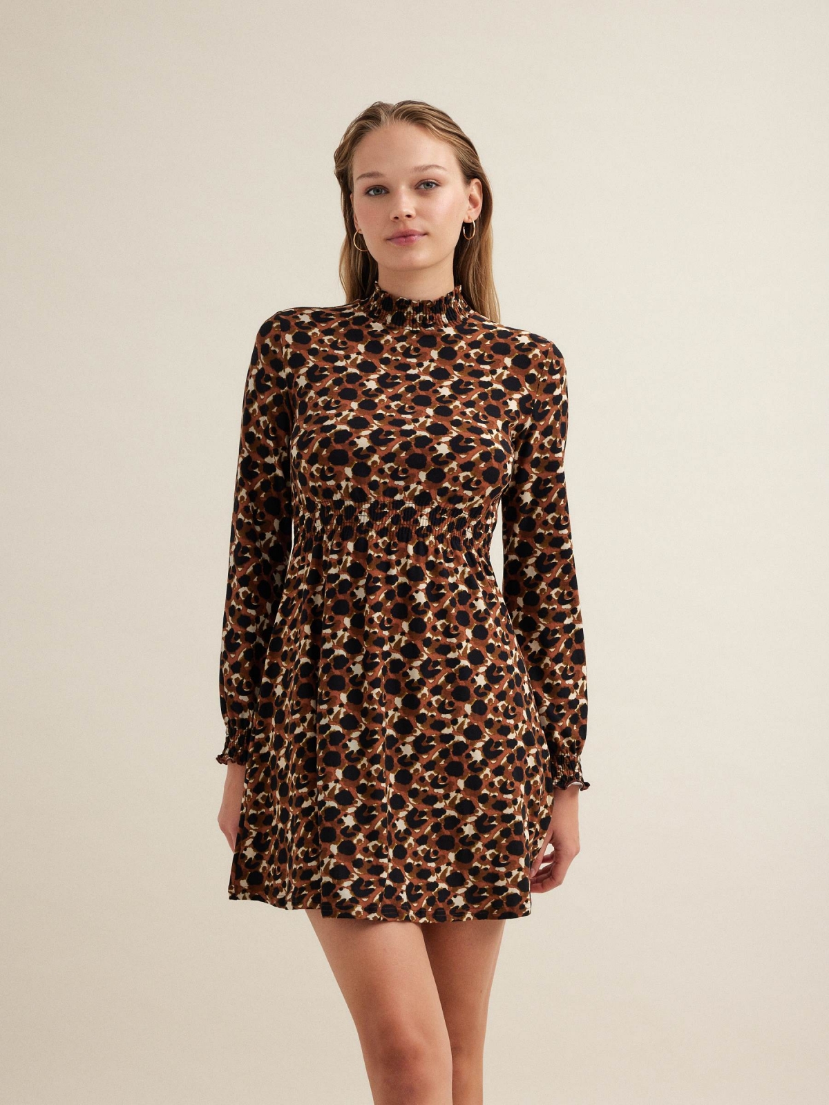 Perkins animal print dress multicolor three-quarter front view