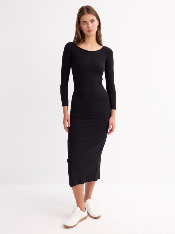 Bardot dress black three-quarter front view