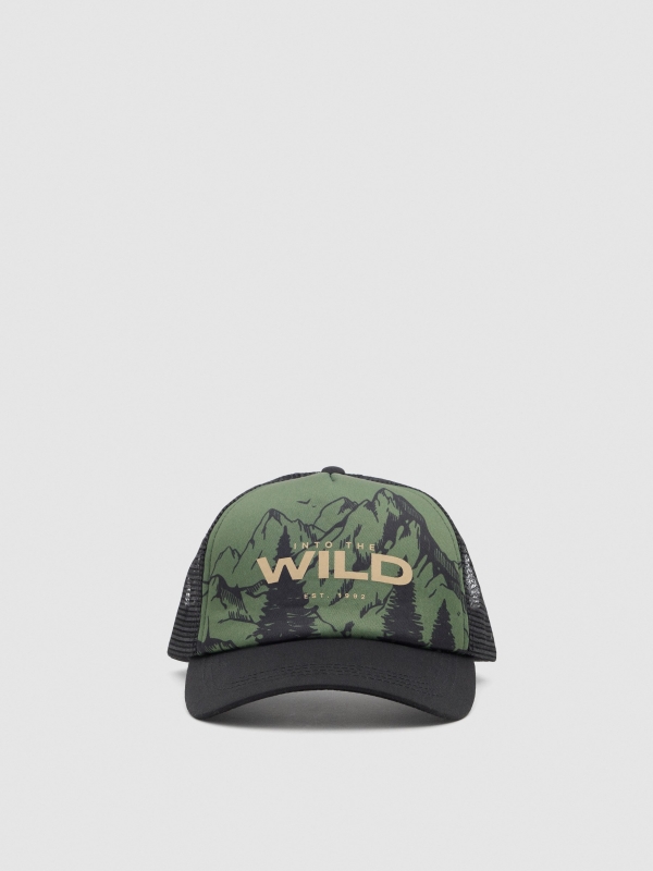 Gorra trucker Into the Wild kaki vista frontal 45º