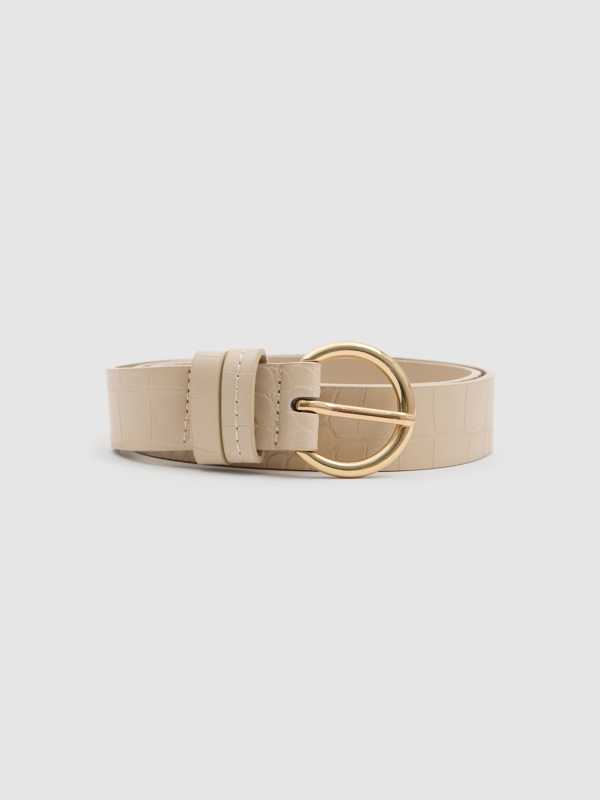 Beige snake patent leather belt