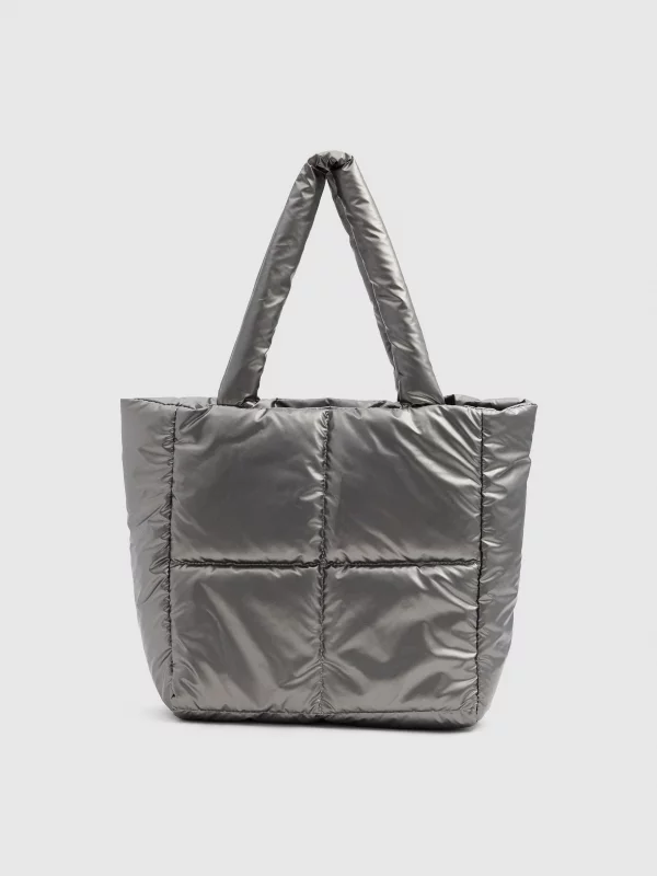 Silver quilted shopper bag