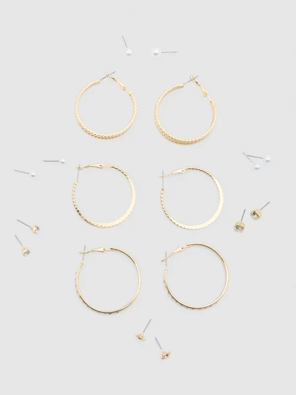 Gold plated earrings set 9 pack