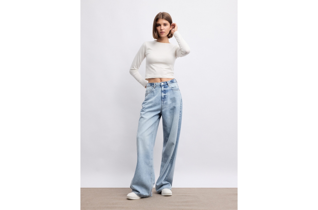  Jeans wide leg tiro alto azul claro azul claro vista general frontal