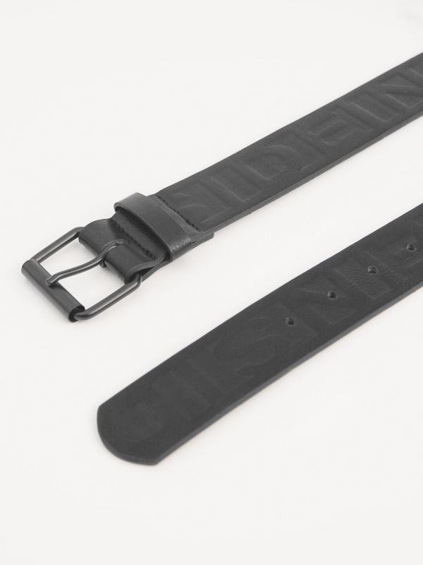 Engraved leather effect belt black detail view