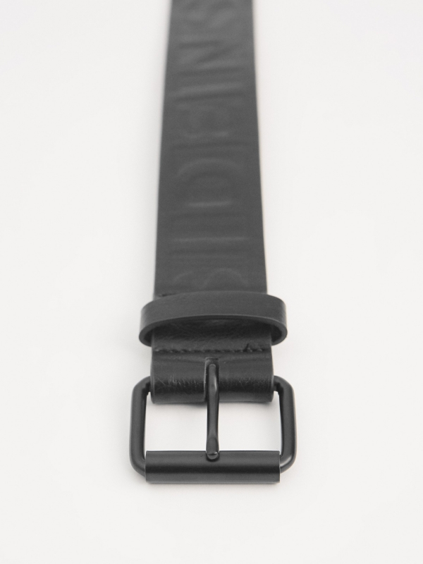 Engraved leather effect belt black detail view