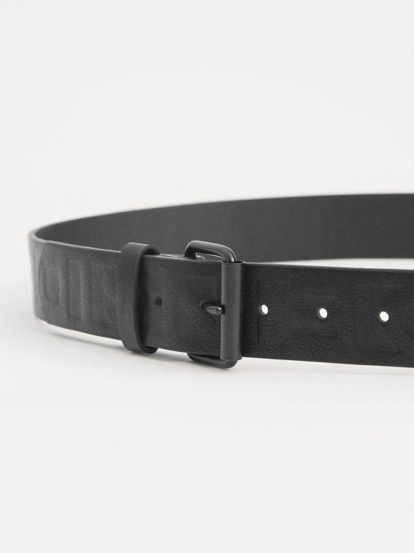 Engraved leather effect belt black detail view