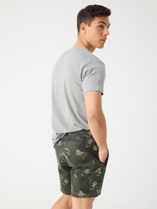 Elastic waist camouflage Bermuda short dark green middle back view