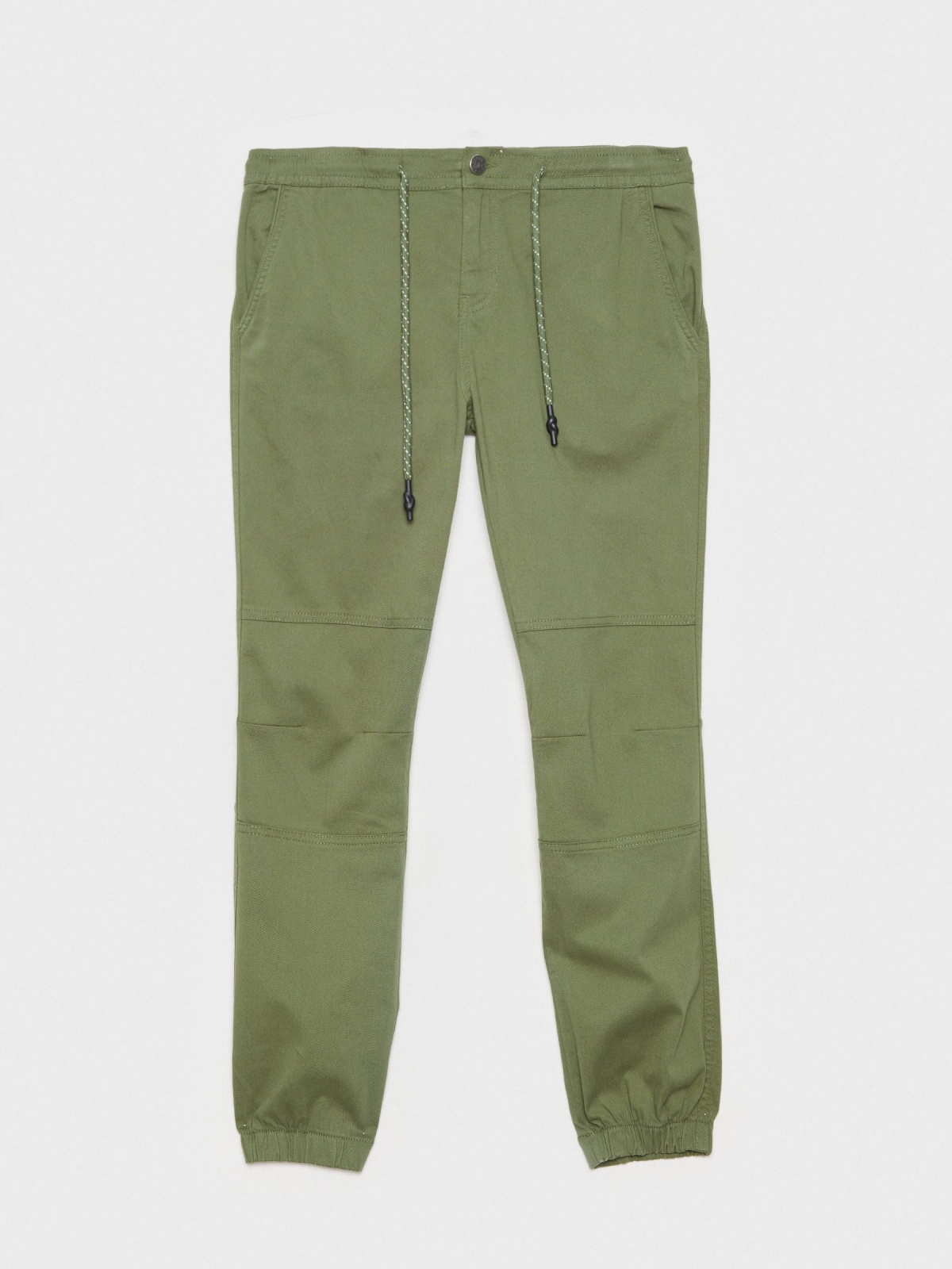 Pantalón jogger costuras verde vista detalle