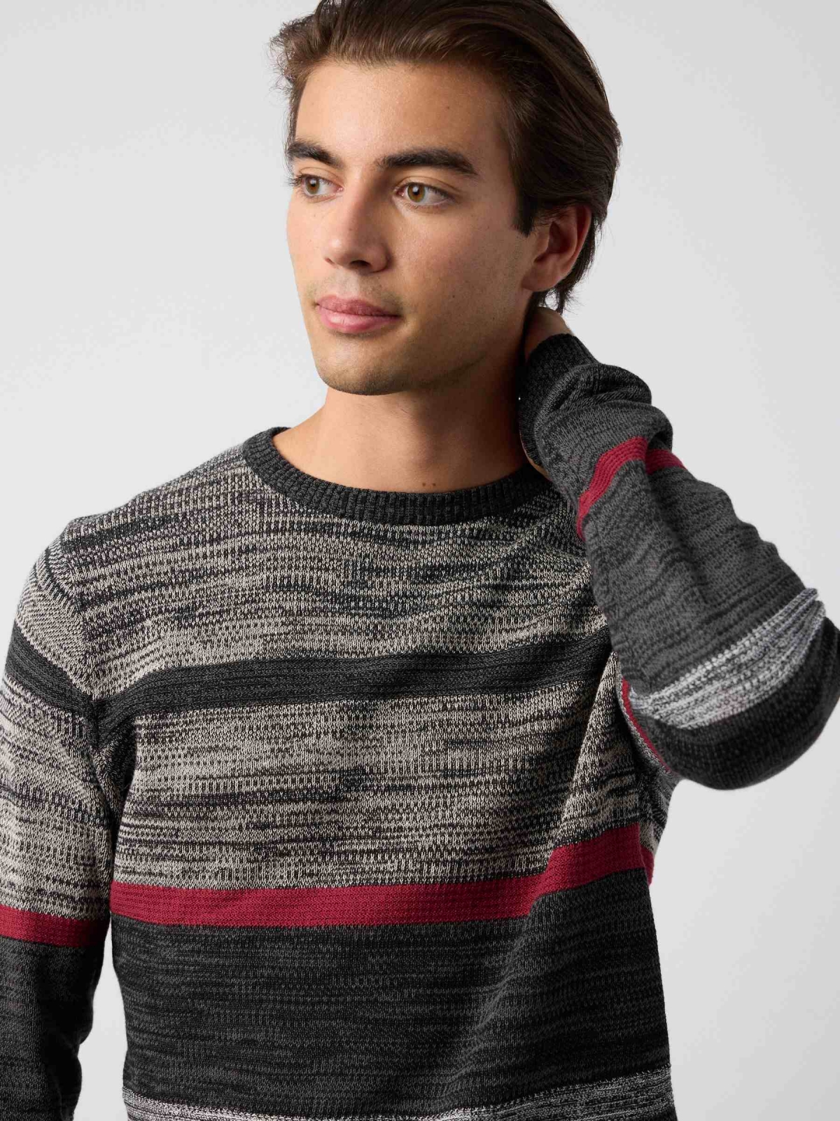 %New% Striped flecked sweater dark grey