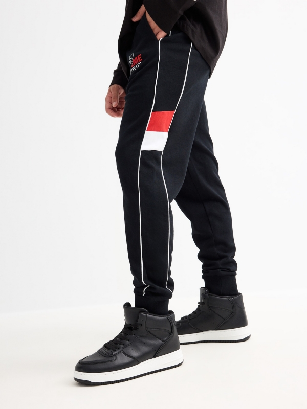 Jogger pants with mixed details black detail view