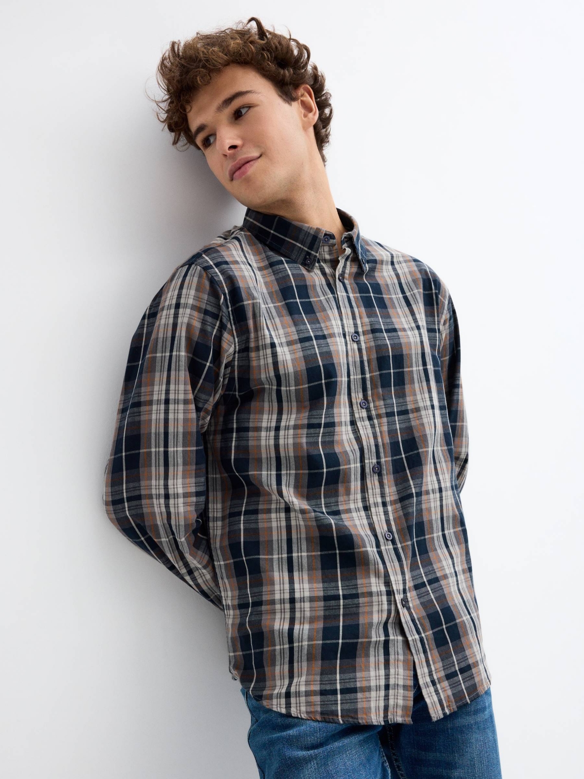 %New% Camisa regular estampado cuadros gris