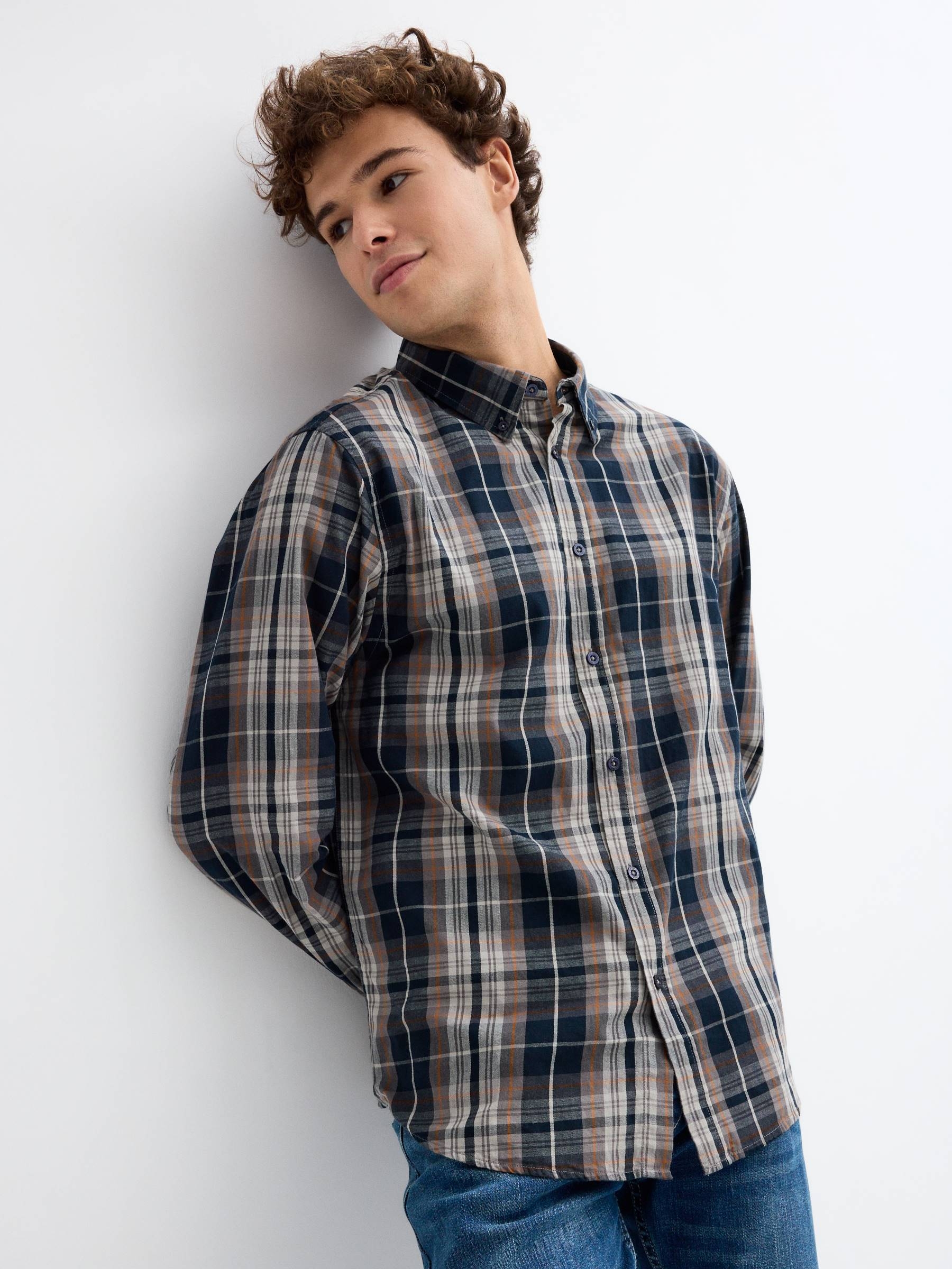 Regular check print shirt grey middle front view
