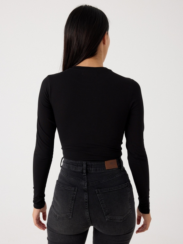 Basic long-sleeve bodysuit black middle back view