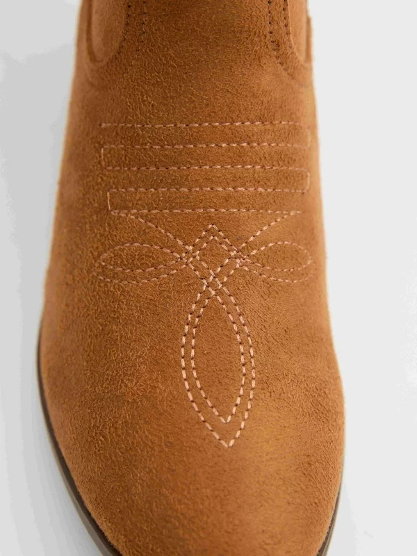 Dark camel cowboy boots brown detail view